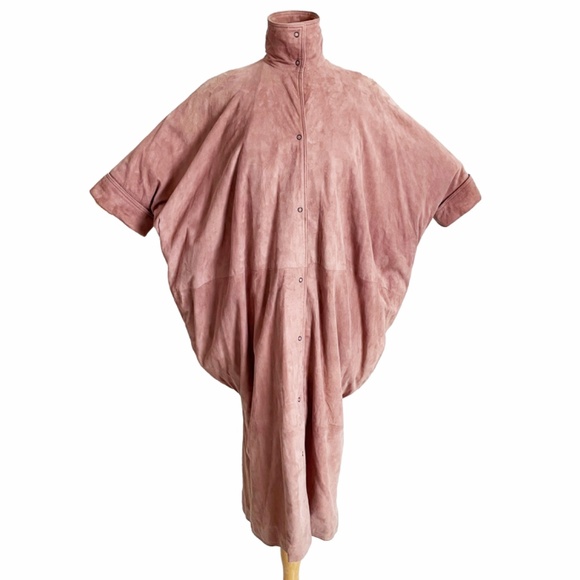 Fendi Jacket Batwing Sleeve Long Cocoon Duster Rose Pink Suede Leather Rare - Picture 3 of 17